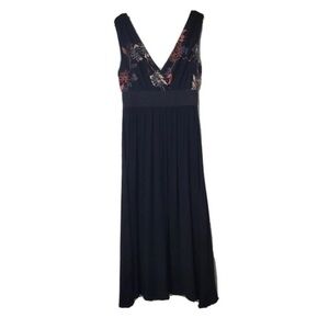 Lapis Black Maxi Dress with Floral Accents